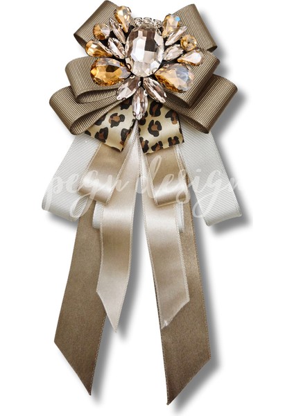 Shine Seri Kahve Ekru Yeşil Grogren Kurdele Kurdele Taşlı Yaka Çiçeği Broş Okul,iş,şal,gömlek