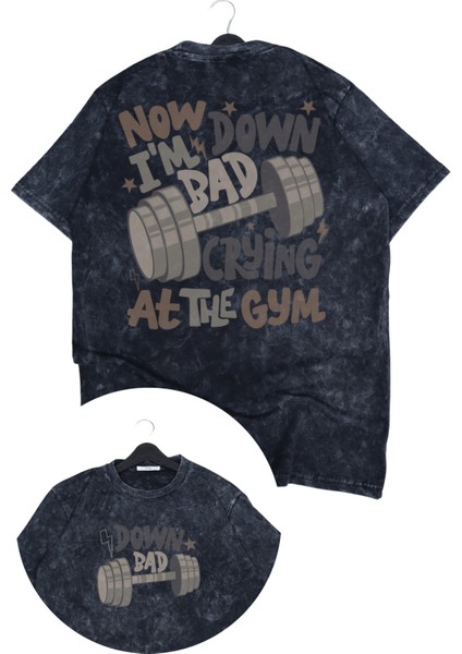 Unisex Ttpd Down Bad Sırt Baskılı Yıkamalı T-Shirt, Oversize Taylor Swift Gym Temalı Retro Tişört