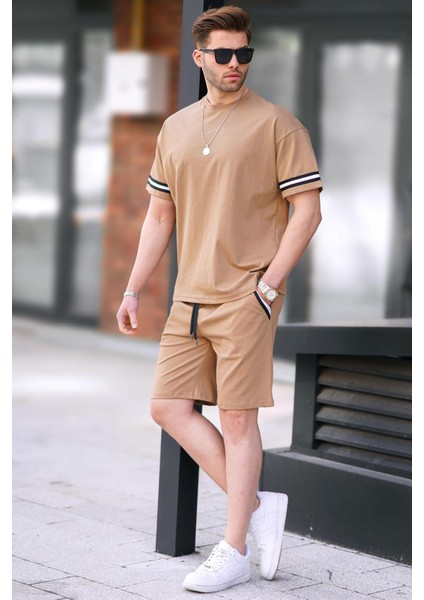 Kapuçino Bisiklet Yaka Erkek Şort Takımı 5951