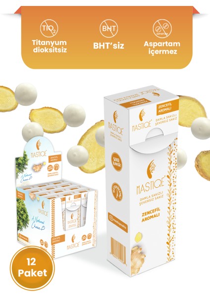Damla Sakızlı Şekersiz Sakız 20 gr x 12 Adet Zencefil