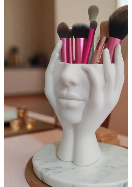 Kadın Silüetli Şık Makyaj Organizeri ve Fırça Tutucu Beyaz fiyatları