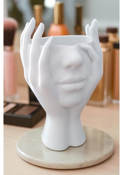 Kadın Silüetli Şık Makyaj Organizeri ve Fırça Tutucu Beyaz modelleri