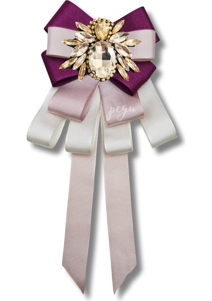 Shine Seri Mürdüm Grogren Kurdele Dantelli Taşlı Yaka Çiçeği Broş Okul,iş,şal,gömlek