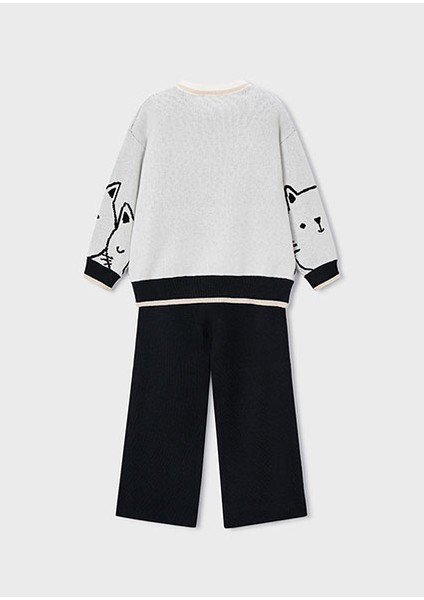 Siyah Kız Çocuk Kedi Desenli Kazak ve Pantolon Takım 4583 fiyatları