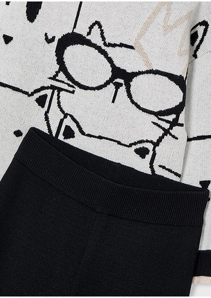 Siyah Kız Çocuk Kedi Desenli Kazak ve Pantolon Takım 4583 modelleri
