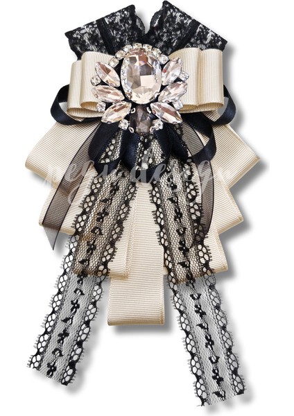 Shine Seri Ekru Grogren Kurdele Dantelli Taşlı Yaka Çiçeği Broş Okul,iş,şal,gömlek