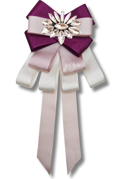 Shine Seri Mürdüm Grogren Kurdele Dantelli Taşlı Yaka Çiçeği Broş Okul,iş,şal,gömlek