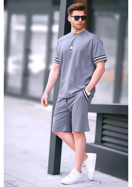 Füme Bisiklet Yaka Erkek Şort Takımı 5951