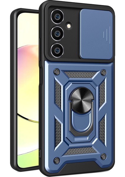 Samsung Galaxy S23 Fe Slide Lens Kapağı Pc+Tpu Telefon Kılıfı Halka Kickstand Arka Kapak-Mavi (Yurt Dışından)