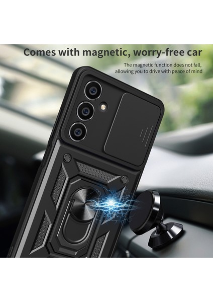 Samsung Galaxy S23 Fe Slide Lens Kapağı Pc+Tpu Telefon Kılıfı Halka Kickstand Arka Kapak-Mavi (Yurt Dışından) modelleri