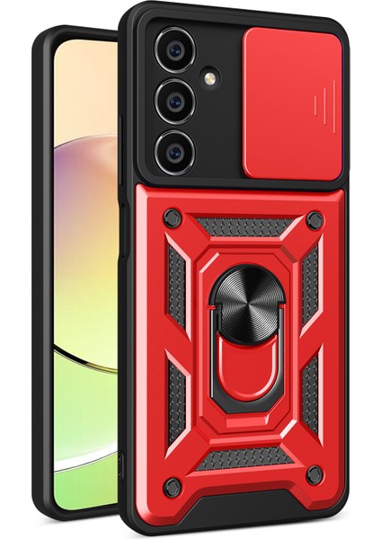 Samsung Galaxy S23 Fe Slide Lens Kapağı Pc+Tpu Telefon Kılıfı Halka Kickstand Arka Kapak-Kırmızı (Yurt Dışından)