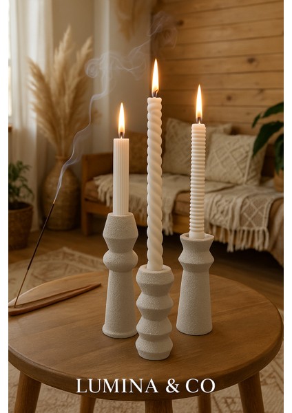 3’lü Beton Kumlama Şamdan Seti (3 Adet Şamdan Mum Hediyeli)