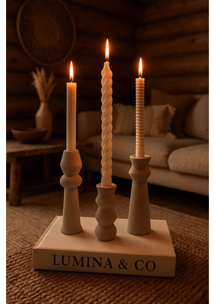 3’lü Beton Kumlama Şamdan Seti (3 Adet Şamdan Mum Hediyeli) modelleri