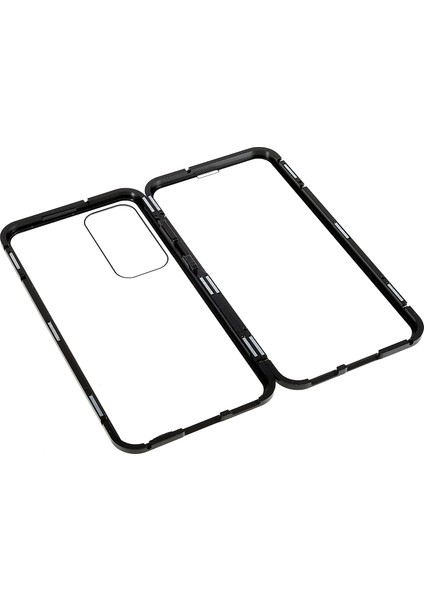 Samsung Galaxy S23+ Için Manyetik Çift Taraflı Temperli Cam Telefon Kılıfı, Metal Çerçeve Tam Gövde Şeffaf Telefon Kılıfı-Siyah (Yurt Dışından) modelleri