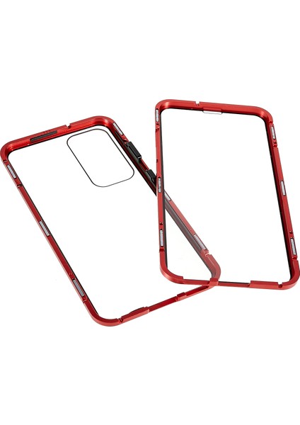 Samsung Galaxy S23+ Için Manyetik Çift Taraflı Temperli Cam Telefon Kılıfı, Metal Çerçeve Tam Gövde Şeffaf Telefon Kılıfı-Kırmızı (Yurt Dışından) indirimleri