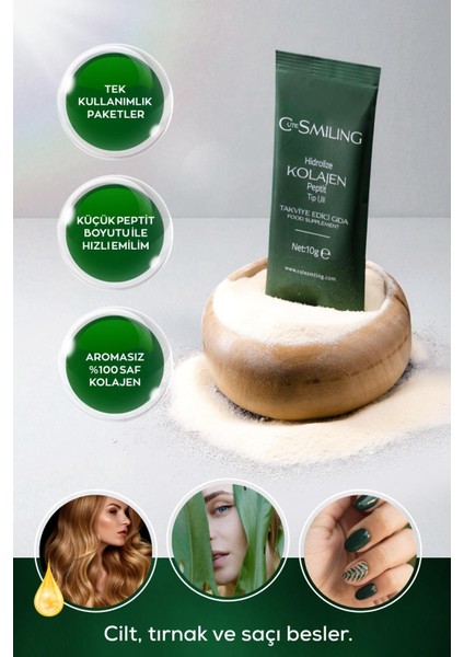 %100 Saf ve Hidrolize Kolajen Peptit 10GR x 30 Adet (Tip I & Tip Iıı) Aromasız Tek Kullanımlık Saşe fiyatları