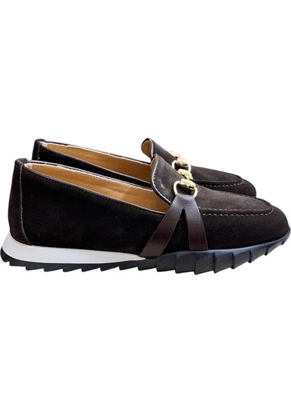 Kahve Hakiki Deri Süet Toka Detay Comfort Taban Spor Loafer