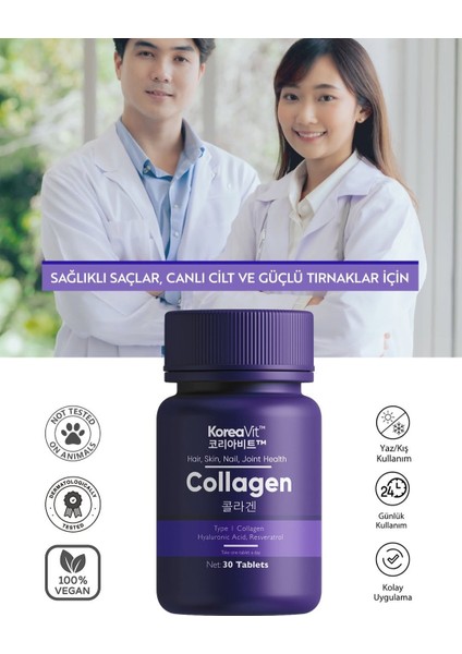 Collagen Takviye Edici Gıda 30 Tablet – Kollajen, Kalsiyum, Hyaluronik Asit