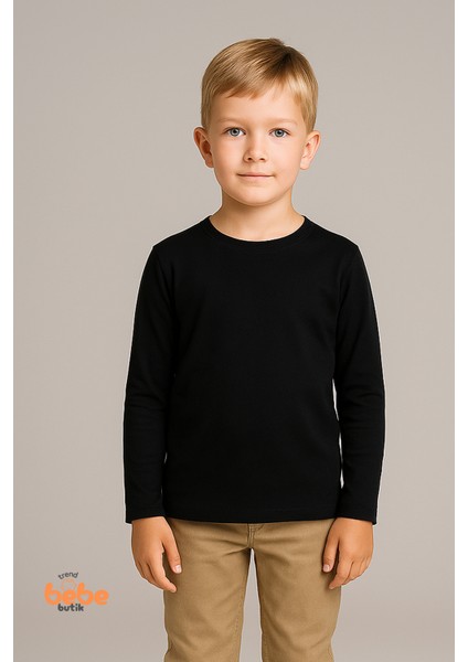 Erkek Çocuk Uzun Kollu Basic Pamuklu Tişört Günlük ve Okul Uzun Kollu Body