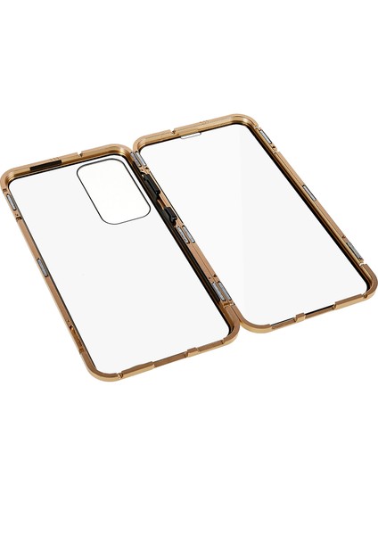 Samsung Galaxy S23+ Için Manyetik Çift Taraflı Temperli Cam Telefon Kılıfı, Metal Çerçeve Tam Gövde Şeffaf Telefon Kılıfı-Altın (Yurt Dışından) fırsatları