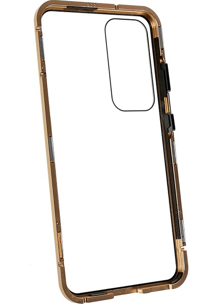 Samsung Galaxy S23+ Için Manyetik Çift Taraflı Temperli Cam Telefon Kılıfı, Metal Çerçeve Tam Gövde Şeffaf Telefon Kılıfı-Altın (Yurt Dışından) indirimleri