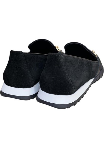 Siyah Hakiki Deri Süet Toka Detay Comfort Taban Spor Loafer modelleri
