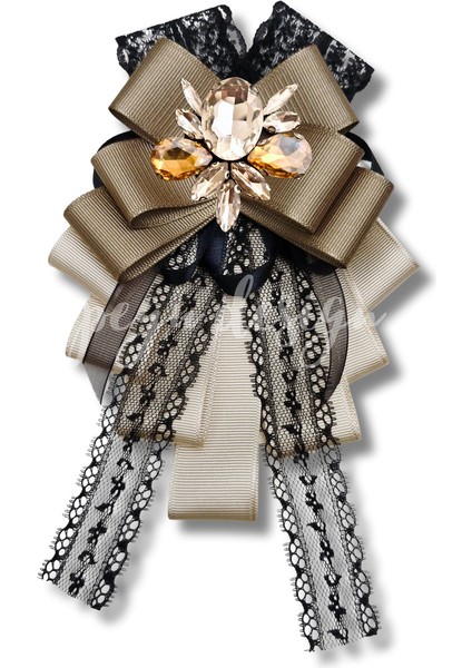 Shine Seri Kahve Ekru Yeşil Grogren Kurdele Kurdele Taşlı Yaka Çiçeği Broş Okul,iş,şal,gömlek