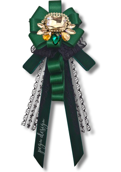 Shine Seri Yeşil Kurdele Kurdele Taşlı Yaka Çiçeği Broş Okul,iş,şal,gömlek