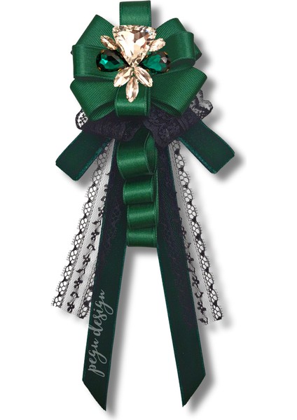 Shine Seri Yeşil Kurdele Kurdele Taşlı Yaka Çiçeği Broş Okul,iş,şal,gömlek