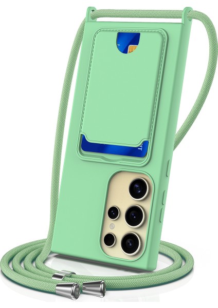 Samsung Galaxy S23 Ultra Kılıf Için Boyun Askılı Kart Yuvası Sıvı Silikon Telefon Kılıfı-Yeşil (Yurt Dışından)