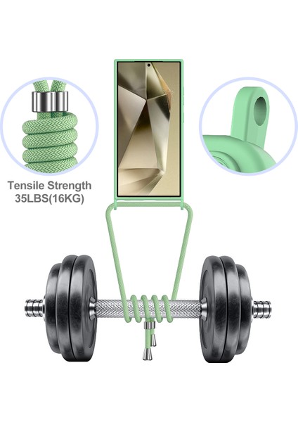 Samsung Galaxy S23 Ultra Kılıf Için Boyun Askılı Kart Yuvası Sıvı Silikon Telefon Kılıfı-Yeşil (Yurt Dışından) fiyatları