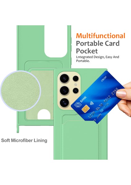 Samsung Galaxy S23 Ultra Kılıf Için Boyun Askılı Kart Yuvası Sıvı Silikon Telefon Kılıfı-Yeşil (Yurt Dışından) indirimleri