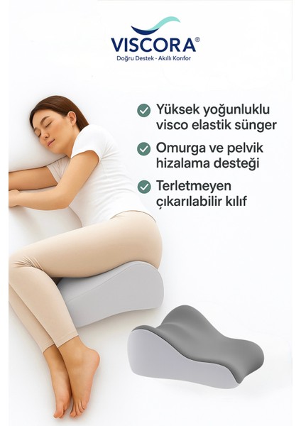 Vıscora® Bacak Arası Yastık – Ortopedik Yan Yatış, Kalça ve Diz Destek Minderin