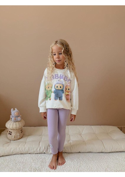 Labubu Lila Baskılı 2 Iplik Kız Çocuk Taytlı Alt Üst Takım