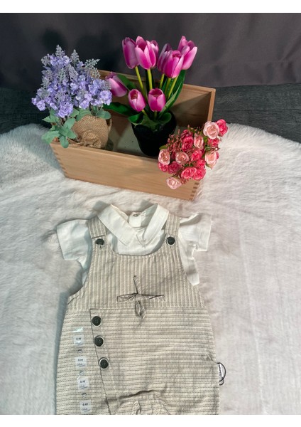 Haki Düğmeli Çizgili Salopet modelleri