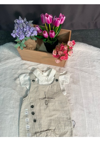 Haki Düğmeli Çizgili Salopet fırsatları