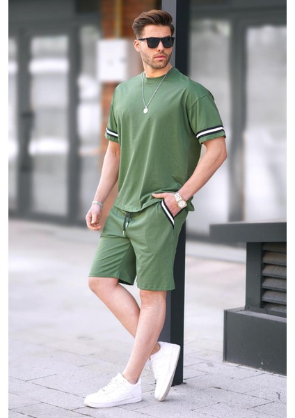 Haki Bisiklet Yaka Erkek Şort Takımı 5951