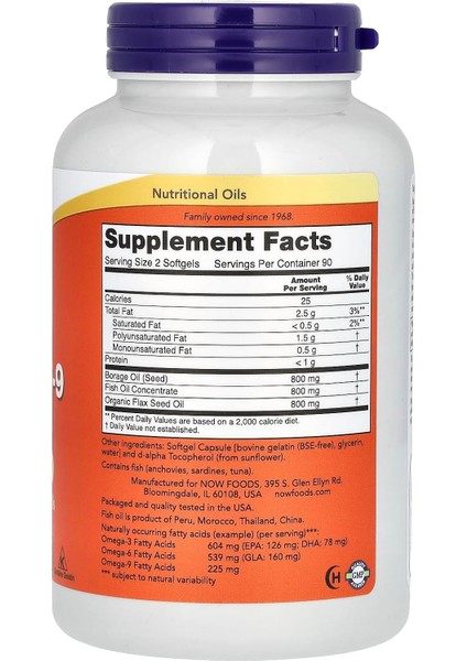 Foods Super Omega 3-6-9 Borage Oil + Fish Oil 180 Softgels fiyatları