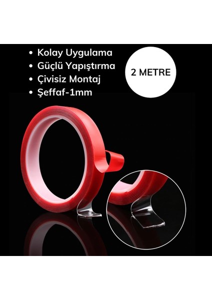 ® Şeffaf Ekstra Güçlü Çift Taraflı Vhb Bant - 2 Metre fırsatları