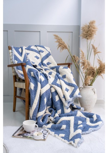 Müslin 7 Katlı Jakarlı %100 Pamuk Battal Boy Bej Yorgan 240X260 Cm.