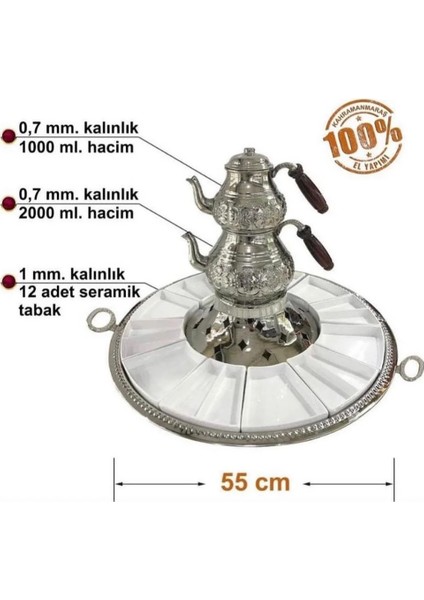 El Işçiliği Bakır Çaydanlıklı 55 cm Kahvaltı Sunum Seti – 12 Parça Seramik Tabaklı, Geleneksel Kahvaltılık Takımı fiyatları