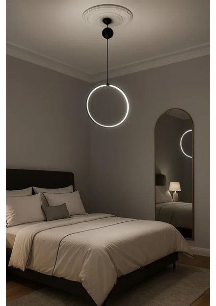 Modern Siyah LED Halka Avize – Yatak Odası ve Salon Için Tekli Sarkıt Aydınlatma modelleri