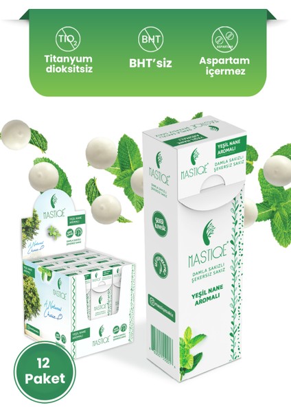 Yeşil Nane Aromalı Damla Sakızlı Şekersiz Sakız 20 gr x 12 Adet