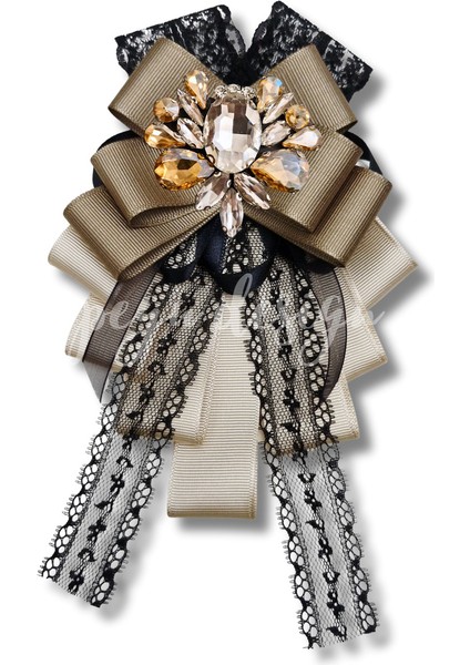 Shine Seri Kahve Ekru Yeşil Grogren Kurdele Kurdele Taşlı Yaka Çiçeği Broş Okul,iş,şal,gömlek