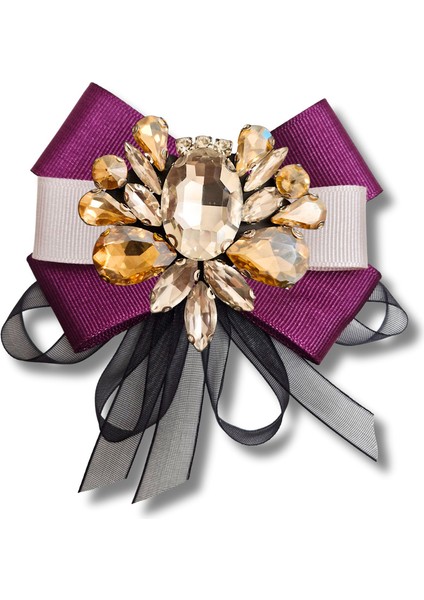 Shine Seri Mürdüm Grogren Kurdele Dantelli Taşlı Yaka Çiçeği Broş Okul,iş,şal,gömlek