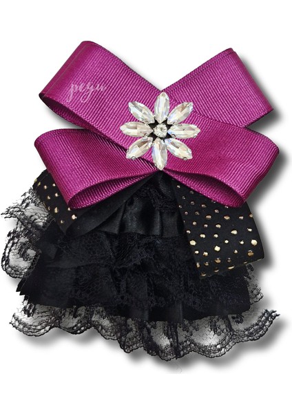 Shine Seri Mürdüm Grogren Kurdele Dantelli Taşlı Yaka Çiçeği Broş Okul,iş,şal,gömlek