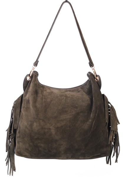 Merilda Püskül Detaylı Deri Süet Omuz Çantası