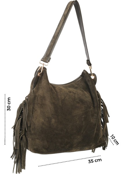 Merilda Püskül Detaylı Deri Süet Omuz Çantası fırsatları