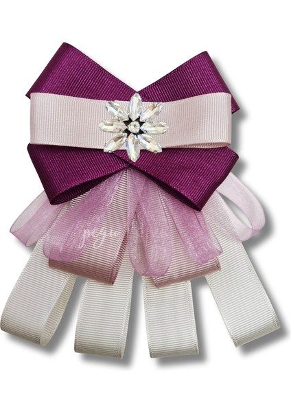 Shine Seri Mürdüm Grogren Kurdele Dantelli Taşlı Yaka Çiçeği Broş Okul,iş,şal,gömlek