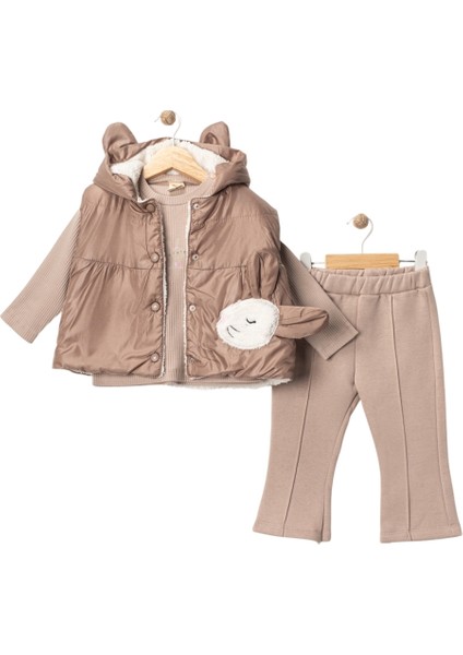 Tavşan Nakışlı Yelekli Kız Bebek Takım